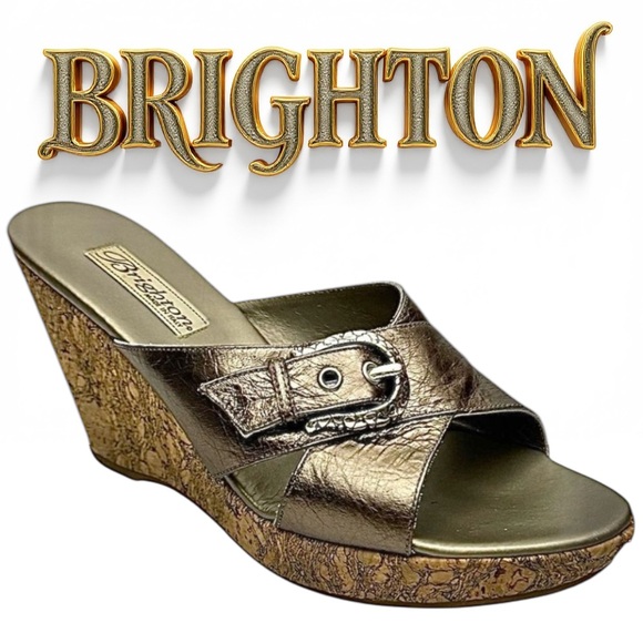 Brighton Women’s Wedge Sandal Pewter Color Size 8.5 M EUC Made In Italy - Picture 1 of 11